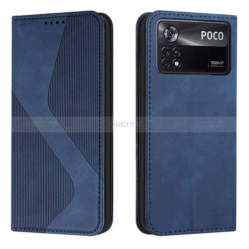 Coque Portefeuille Livre Cuir Etui Clapet H03X pour Xiaomi Poco X4 Pro 5G Bleu Plus