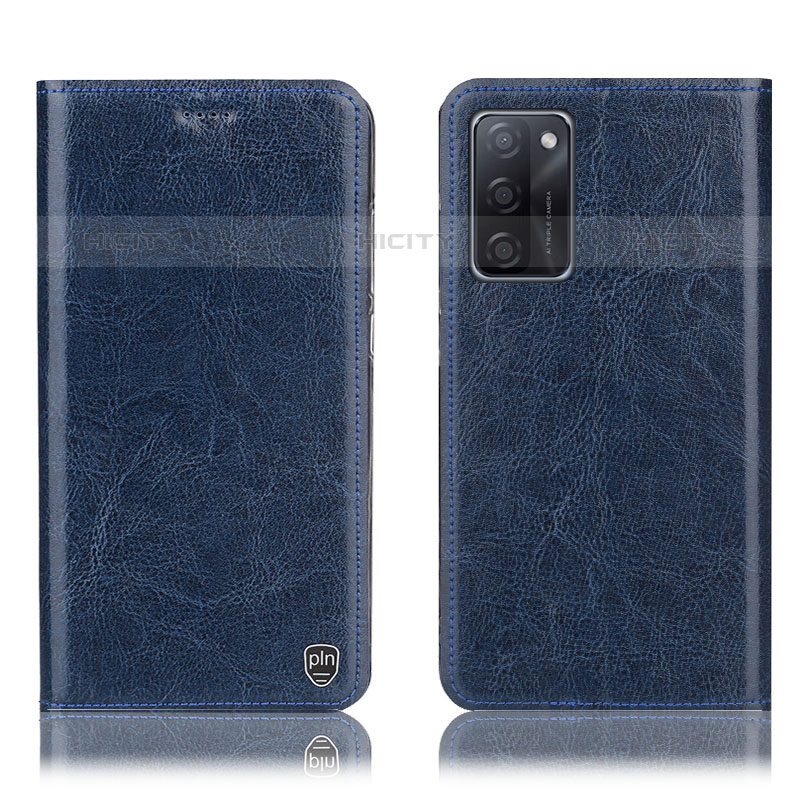 Coque Portefeuille Livre Cuir Etui Clapet H04P pour Oppo A55S 5G Bleu Plus