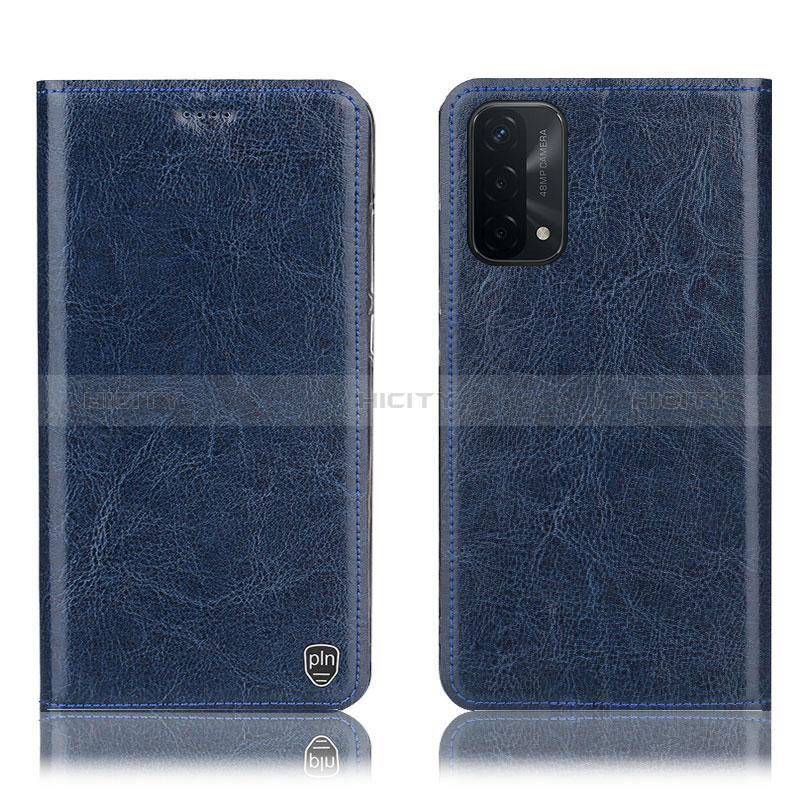 Coque Portefeuille Livre Cuir Etui Clapet H04P pour Oppo A74 5G Bleu Plus