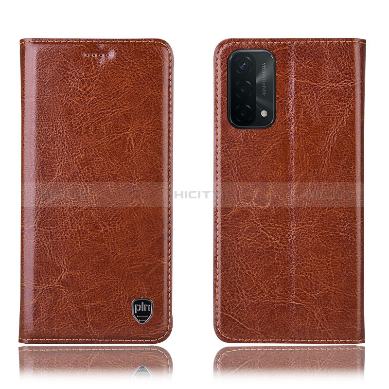 Coque Portefeuille Livre Cuir Etui Clapet H04P pour Oppo A74 5G Brun Clair Plus