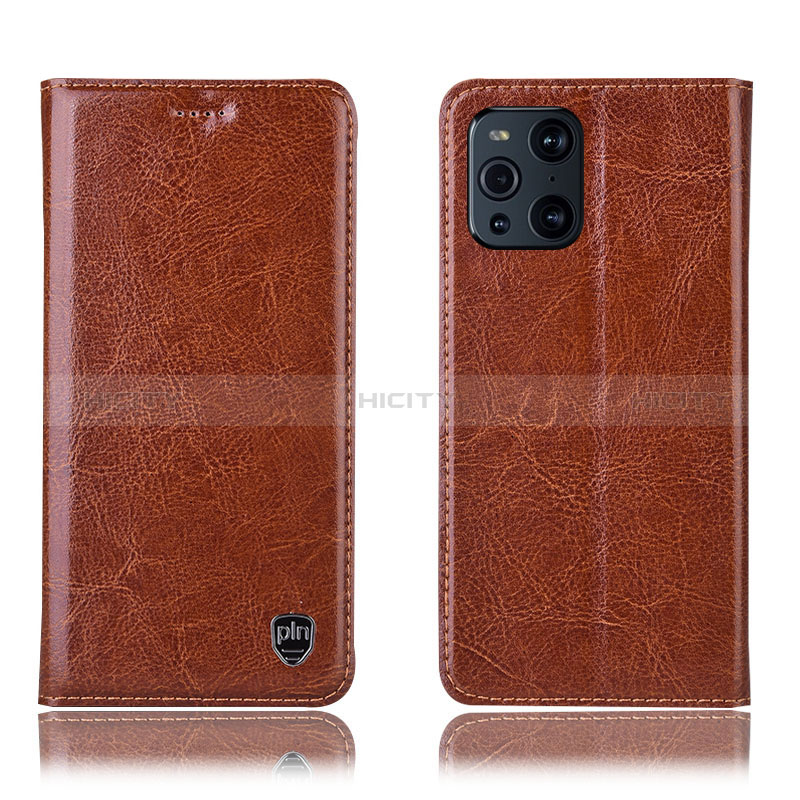 Coque Portefeuille Livre Cuir Etui Clapet H04P pour Oppo Find X3 5G Brun Clair Plus