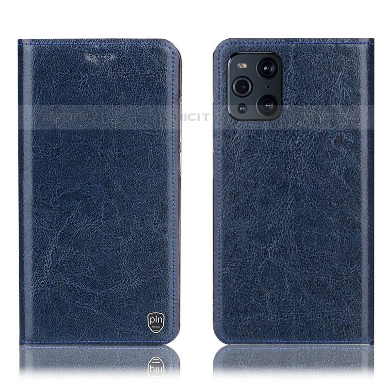 Coque Portefeuille Livre Cuir Etui Clapet H04P pour Oppo Find X3 Pro 5G Bleu Plus