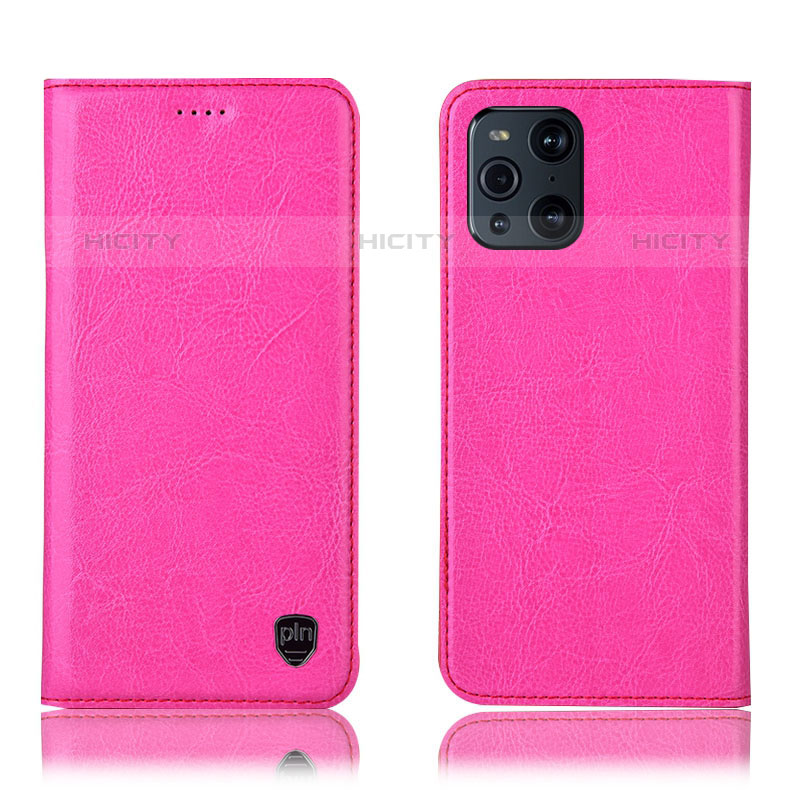 Coque Portefeuille Livre Cuir Etui Clapet H04P pour Oppo Find X3 Pro 5G Rose Rouge Plus