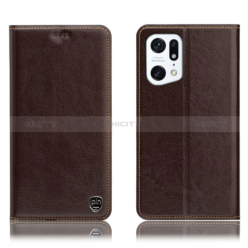 Coque Portefeuille Livre Cuir Etui Clapet H04P pour Oppo Find X5 5G Marron Plus