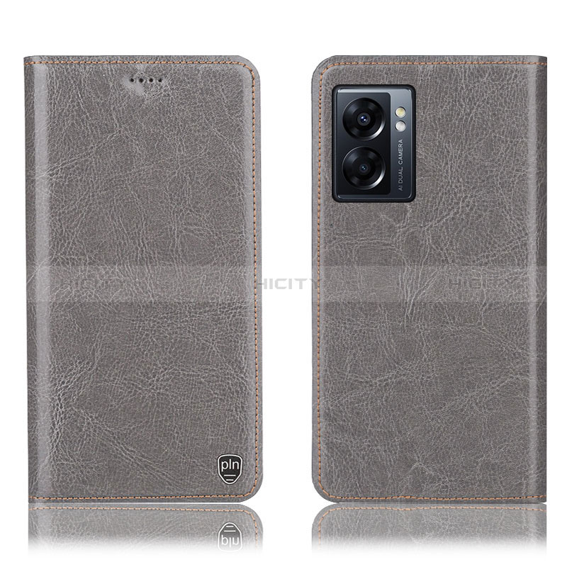 Coque Portefeuille Livre Cuir Etui Clapet H04P pour Oppo K10 5G India Gris Plus