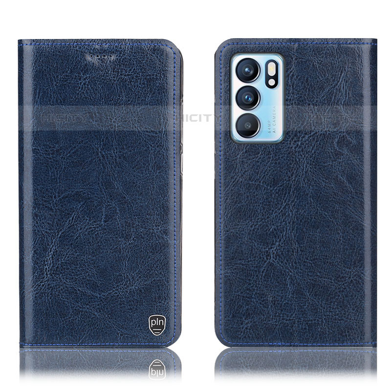 Coque Portefeuille Livre Cuir Etui Clapet H04P pour Oppo Reno6 5G Bleu Plus