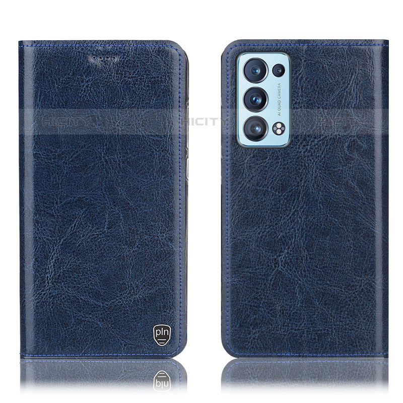 Coque Portefeuille Livre Cuir Etui Clapet H04P pour Oppo Reno6 Pro 5G Bleu Plus