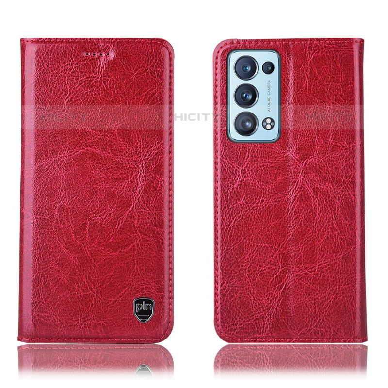 Coque Portefeuille Livre Cuir Etui Clapet H04P pour Oppo Reno6 Pro 5G Rouge Plus