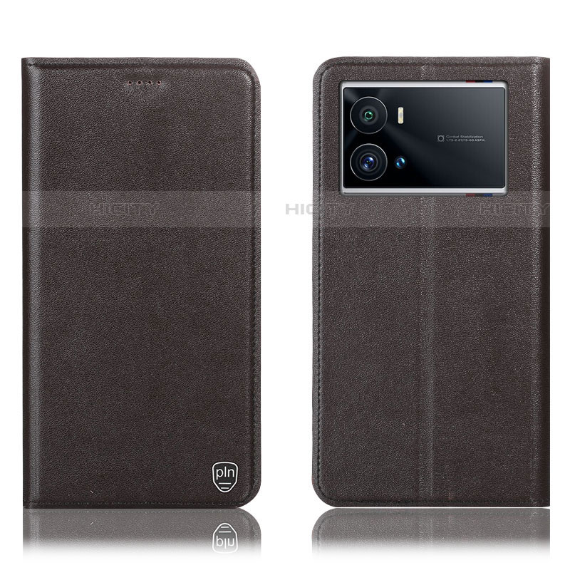 Coque Portefeuille Livre Cuir Etui Clapet H04P pour Vivo iQOO 9 5G Marron Plus