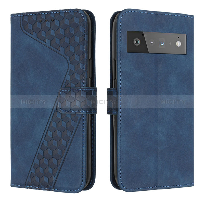 Coque Portefeuille Livre Cuir Etui Clapet H04X pour Google Pixel 6 Pro 5G Bleu Plus