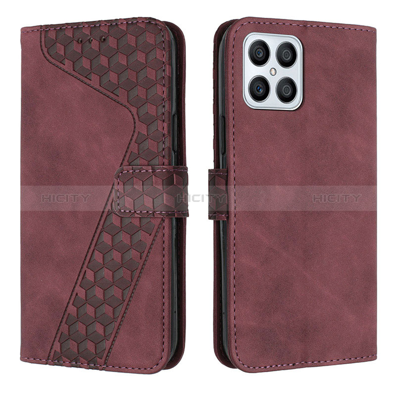 Coque Portefeuille Livre Cuir Etui Clapet H04X pour Huawei Honor X8 4G Rouge Plus