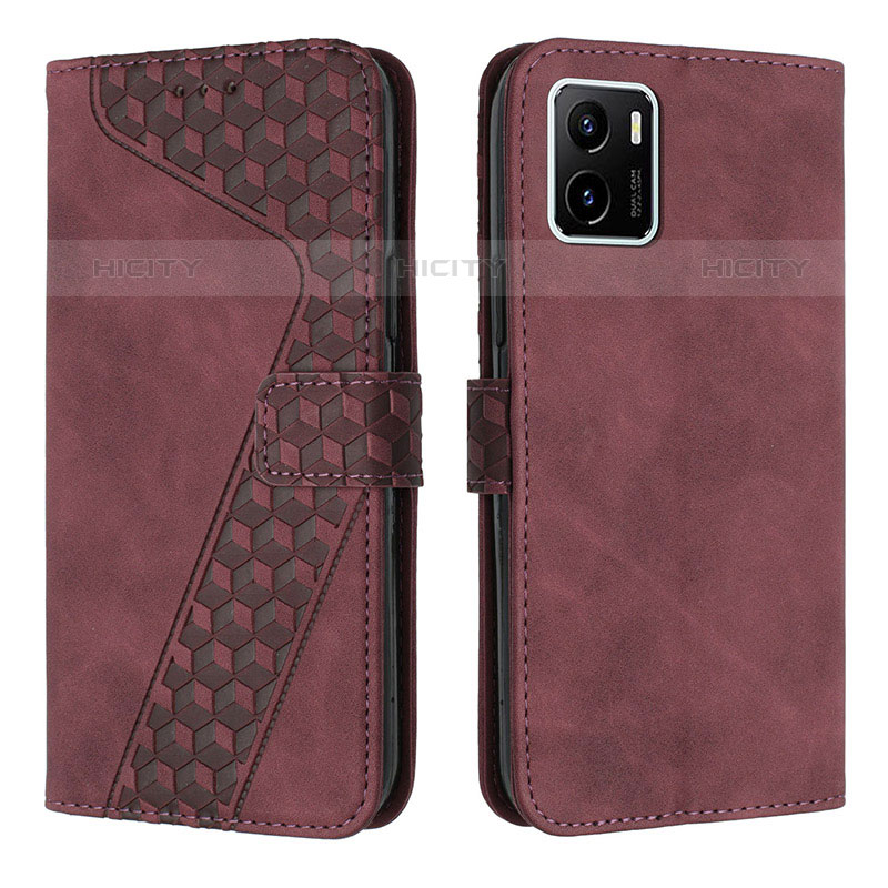 Coque Portefeuille Livre Cuir Etui Clapet H04X pour Vivo iQOO U5x Vin Rouge Plus