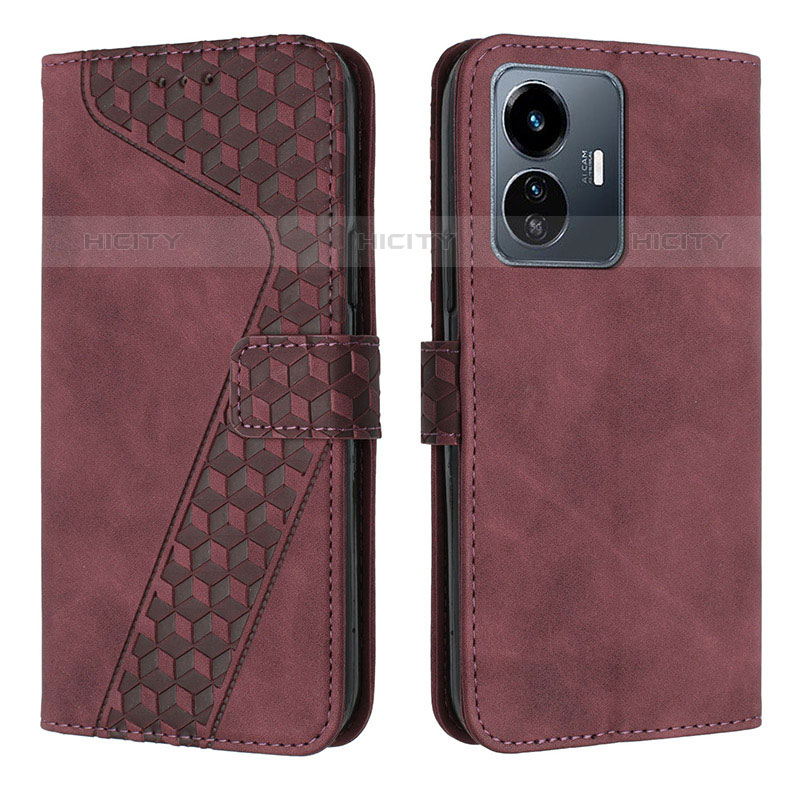 Coque Portefeuille Livre Cuir Etui Clapet H04X pour Vivo iQOO Z6 Lite 5G Vin Rouge Plus