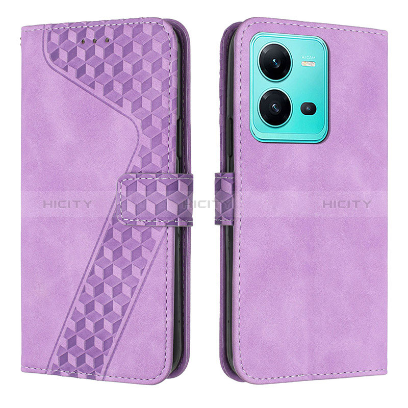 Coque Portefeuille Livre Cuir Etui Clapet H04X pour Vivo V25e Violet Plus