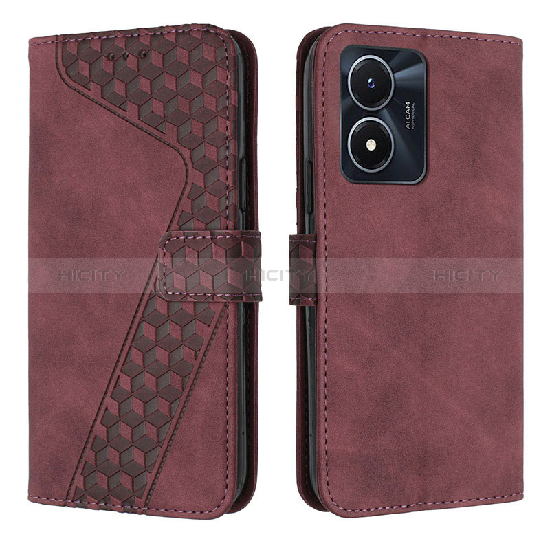 Coque Portefeuille Livre Cuir Etui Clapet H04X pour Vivo Y02S Vin Rouge Plus