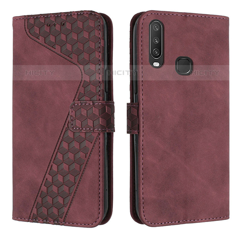 Coque Portefeuille Livre Cuir Etui Clapet H04X pour Vivo Y12 Vin Rouge Plus