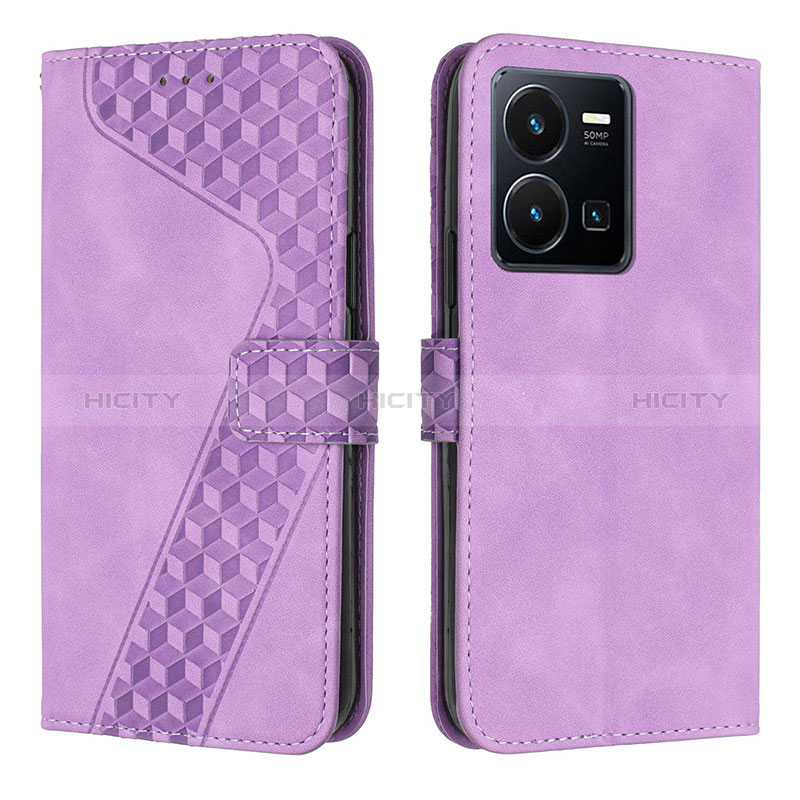 Coque Portefeuille Livre Cuir Etui Clapet H04X pour Vivo Y35 4G Violet Plus