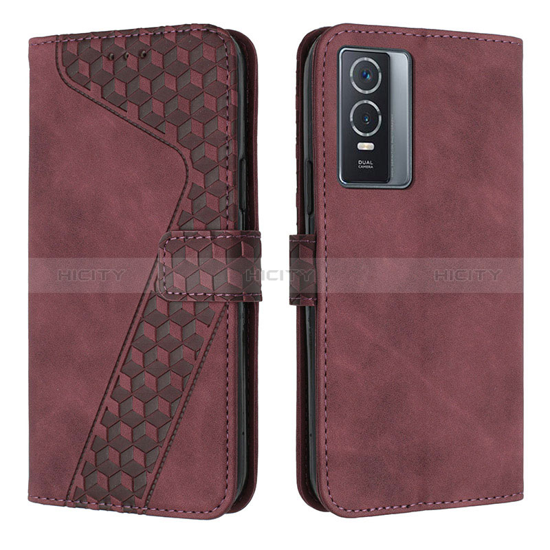 Coque Portefeuille Livre Cuir Etui Clapet H04X pour Vivo Y76s 5G Vin Rouge Plus