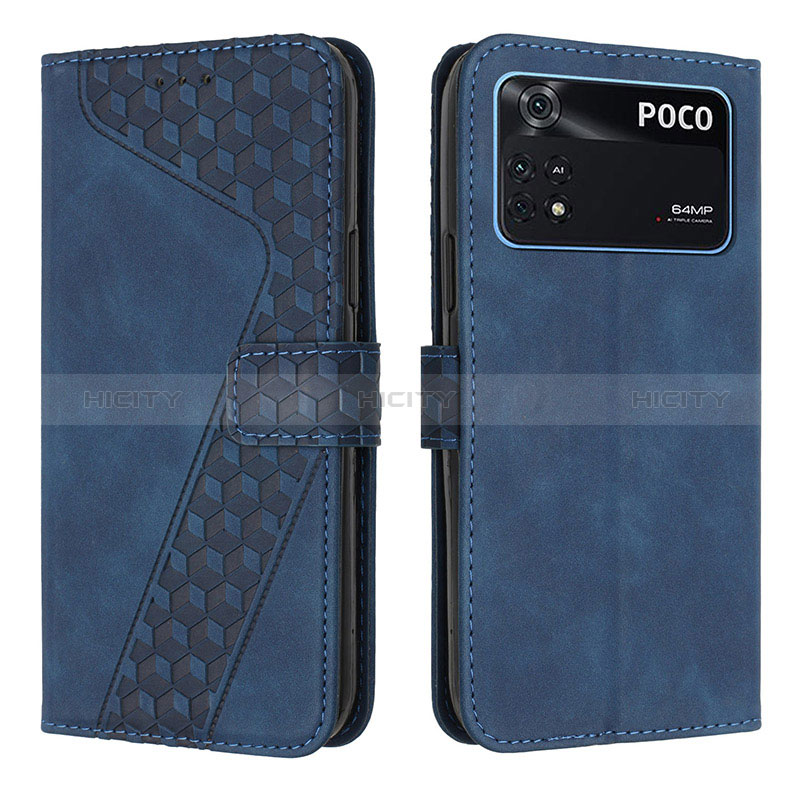 Coque Portefeuille Livre Cuir Etui Clapet H04X pour Xiaomi Poco M4 Pro 4G Bleu Plus