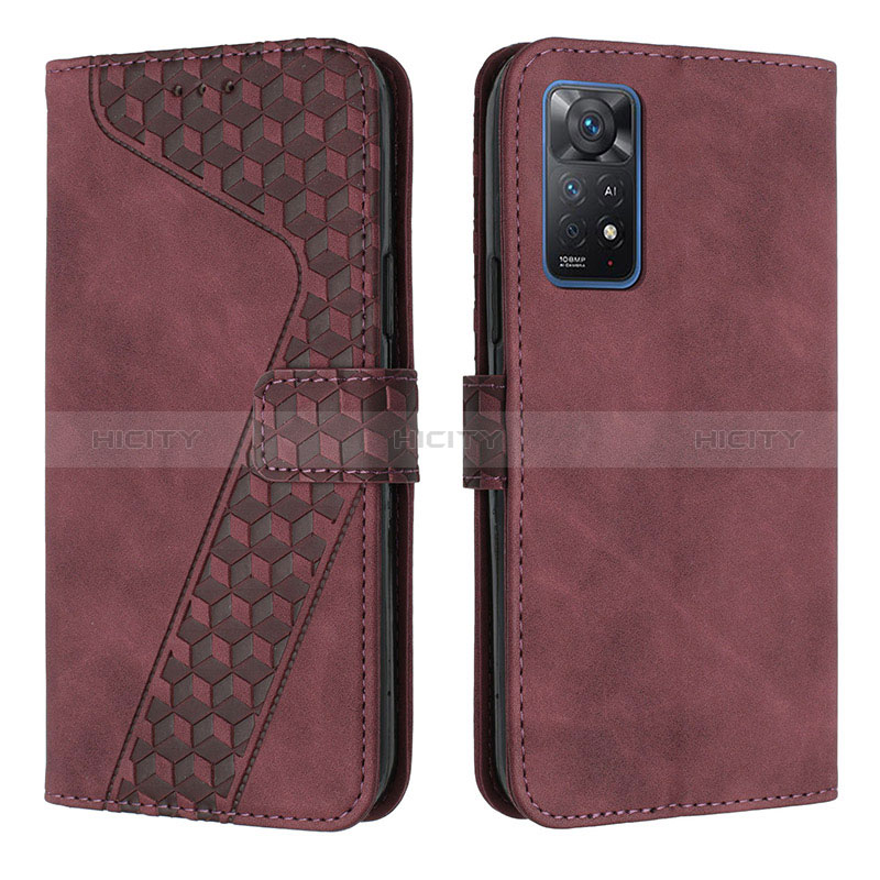 Coque Portefeuille Livre Cuir Etui Clapet H04X pour Xiaomi Redmi Note 11 Pro 4G Vin Rouge Plus