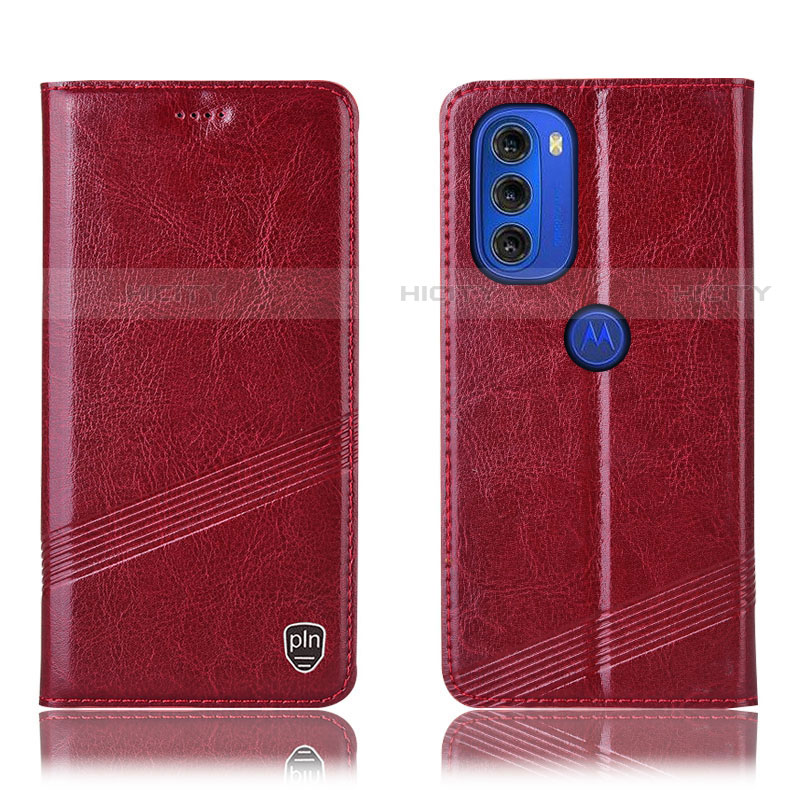 Coque Portefeuille Livre Cuir Etui Clapet H05P pour Motorola Moto G51 5G Rouge Plus