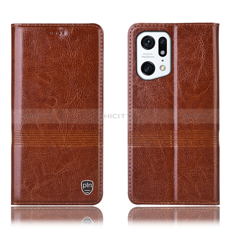 Coque Portefeuille Livre Cuir Etui Clapet H05P pour Oppo Find X5 5G Brun Clair Plus