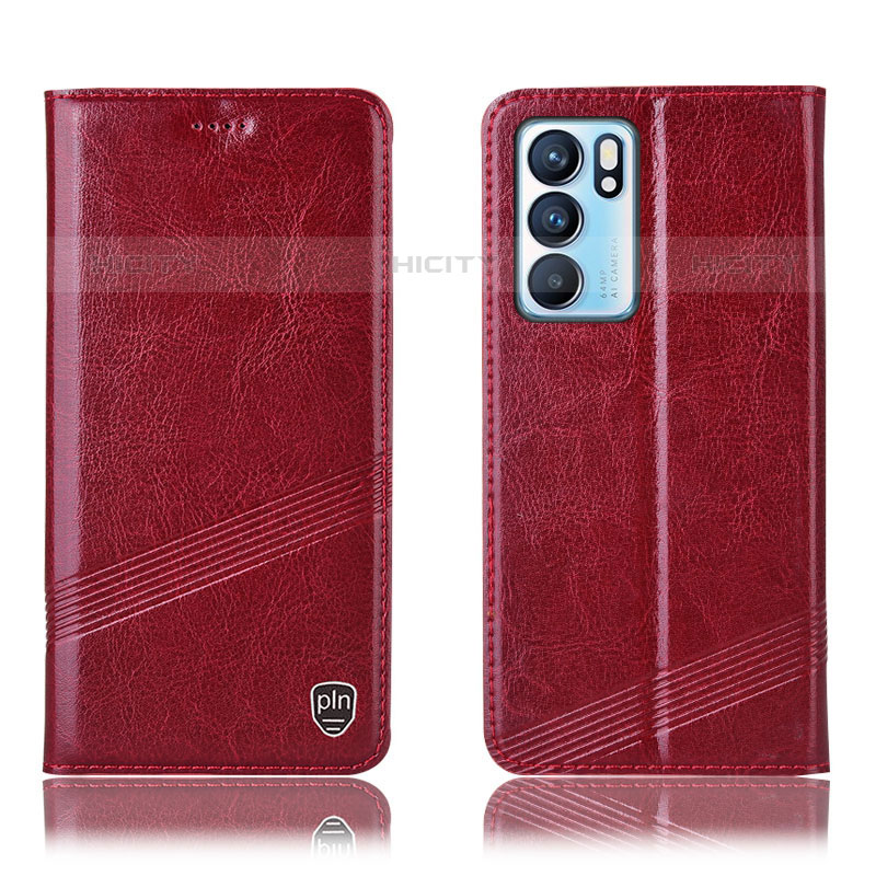 Coque Portefeuille Livre Cuir Etui Clapet H05P pour Oppo Reno6 5G Rouge Plus