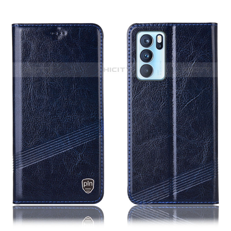 Coque Portefeuille Livre Cuir Etui Clapet H05P pour Oppo Reno6 Pro 5G India Bleu Plus