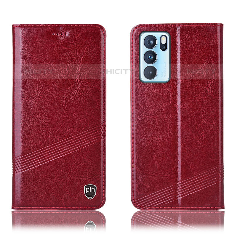 Coque Portefeuille Livre Cuir Etui Clapet H05P pour Oppo Reno6 Pro 5G India Rouge Plus