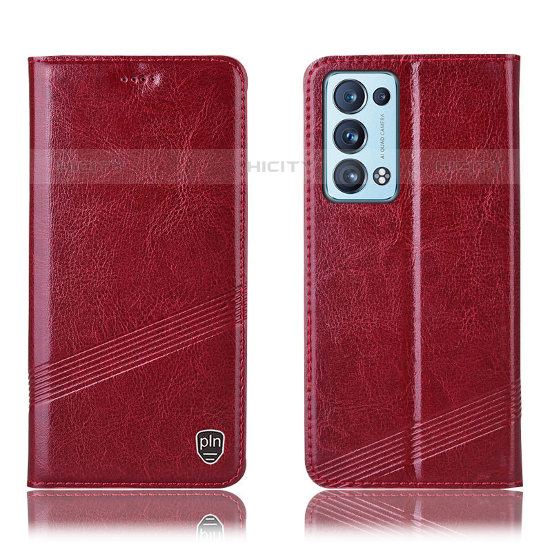 Coque Portefeuille Livre Cuir Etui Clapet H05P pour Oppo Reno6 Pro 5G Rouge Plus