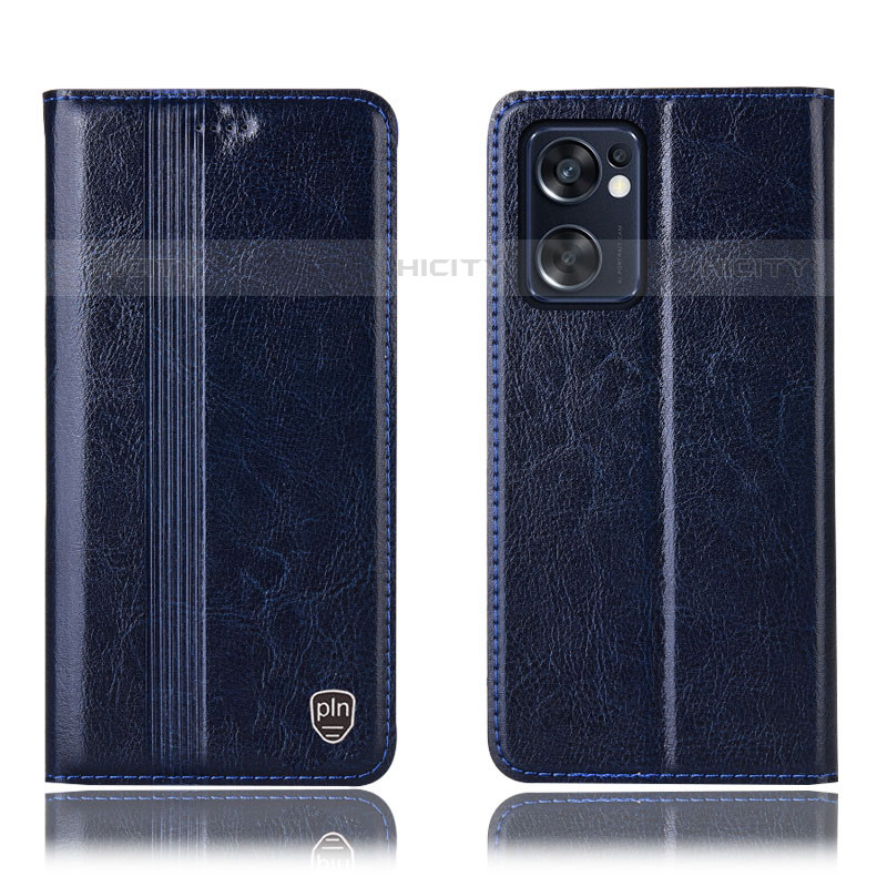 Coque Portefeuille Livre Cuir Etui Clapet H05P pour Oppo Reno7 SE 5G Bleu Plus