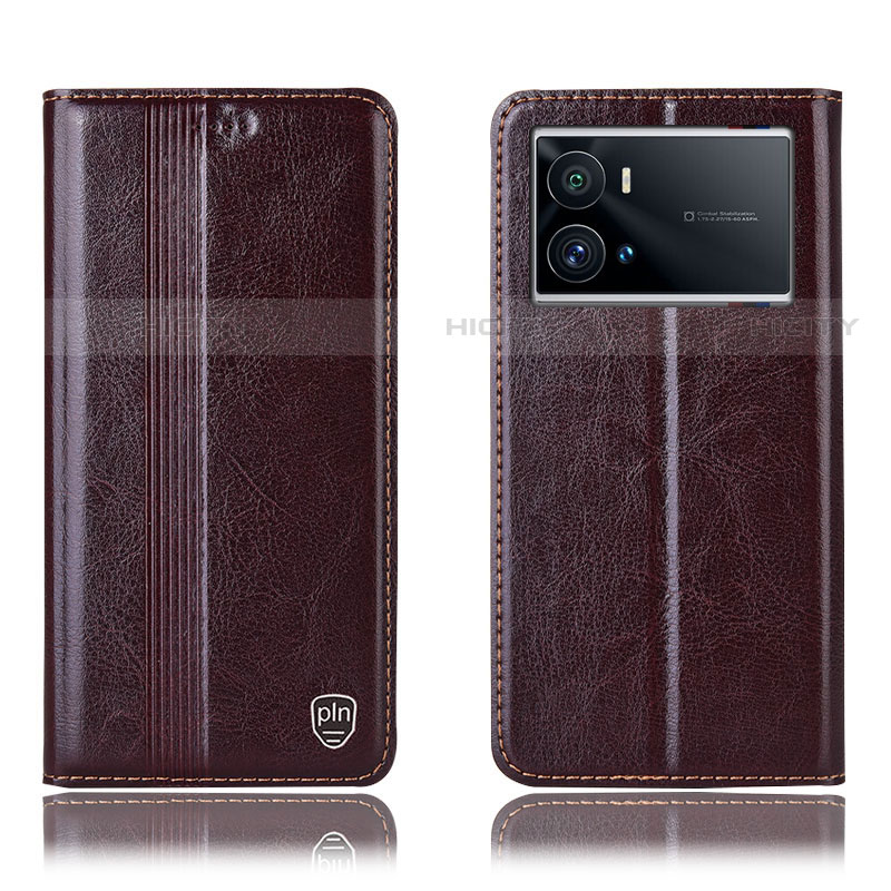 Coque Portefeuille Livre Cuir Etui Clapet H05P pour Vivo iQOO 9 5G Marron Plus