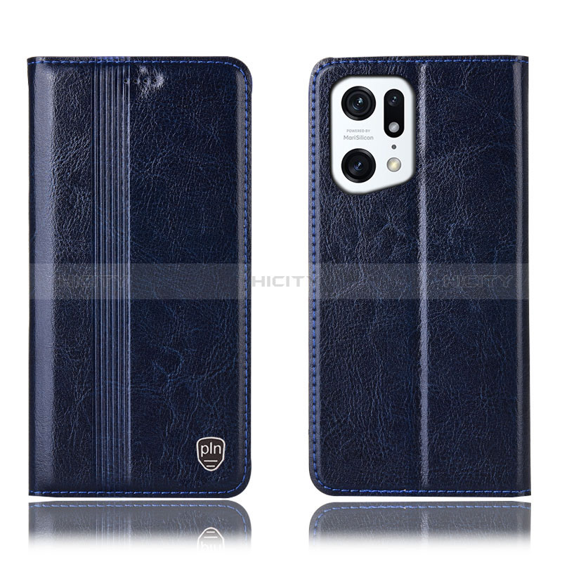 Coque Portefeuille Livre Cuir Etui Clapet H06P pour Oppo Find X5 5G Bleu Plus