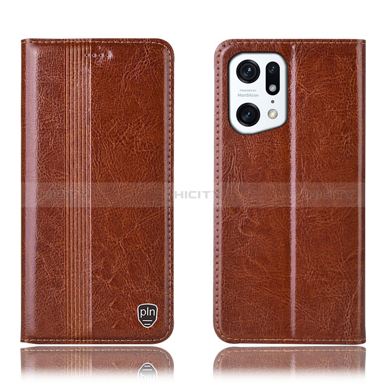 Coque Portefeuille Livre Cuir Etui Clapet H06P pour Oppo Find X5 5G Brun Clair Plus