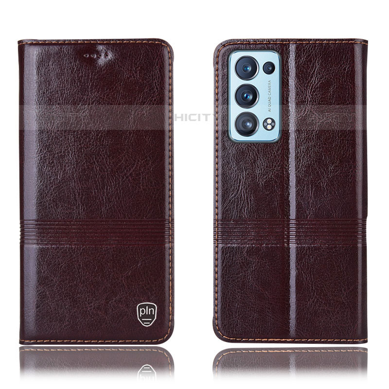 Coque Portefeuille Livre Cuir Etui Clapet H06P pour Oppo Reno6 Pro 5G Marron Plus