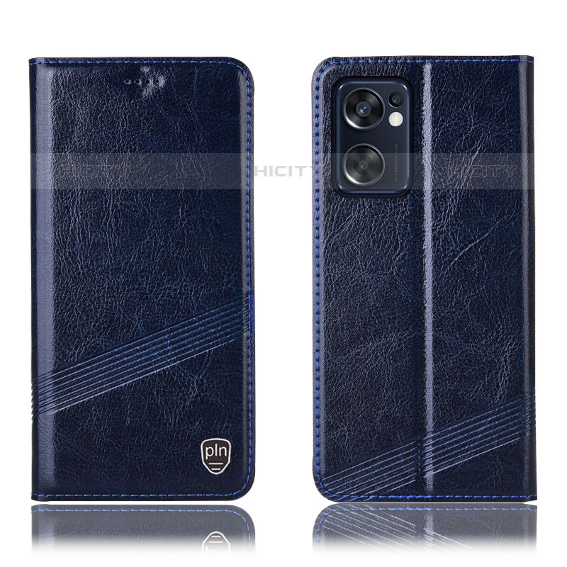 Coque Portefeuille Livre Cuir Etui Clapet H06P pour Oppo Reno7 SE 5G Bleu Plus