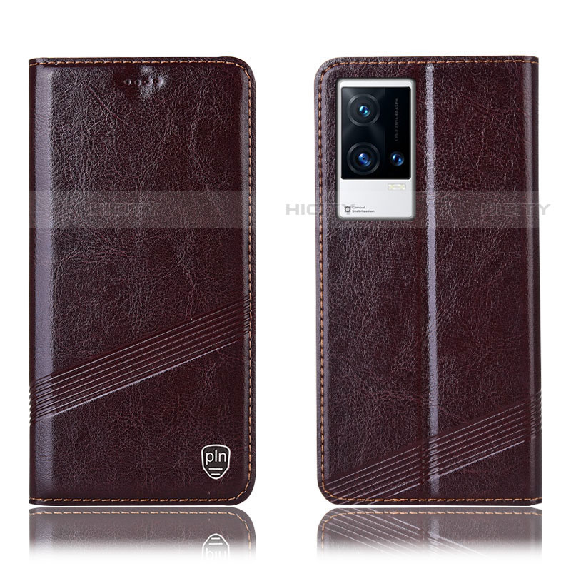 Coque Portefeuille Livre Cuir Etui Clapet H06P pour Vivo iQOO 8 5G Marron Plus