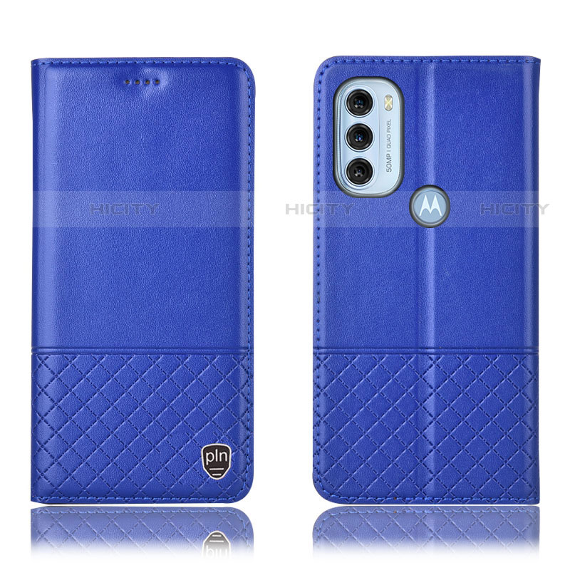 Coque Portefeuille Livre Cuir Etui Clapet H07P pour Motorola Moto G71 5G Bleu Plus