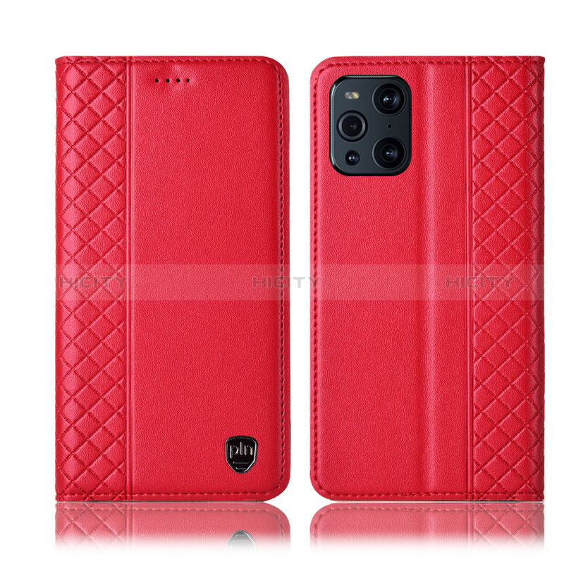 Coque Portefeuille Livre Cuir Etui Clapet H07P pour Oppo Find X3 5G Rouge Plus