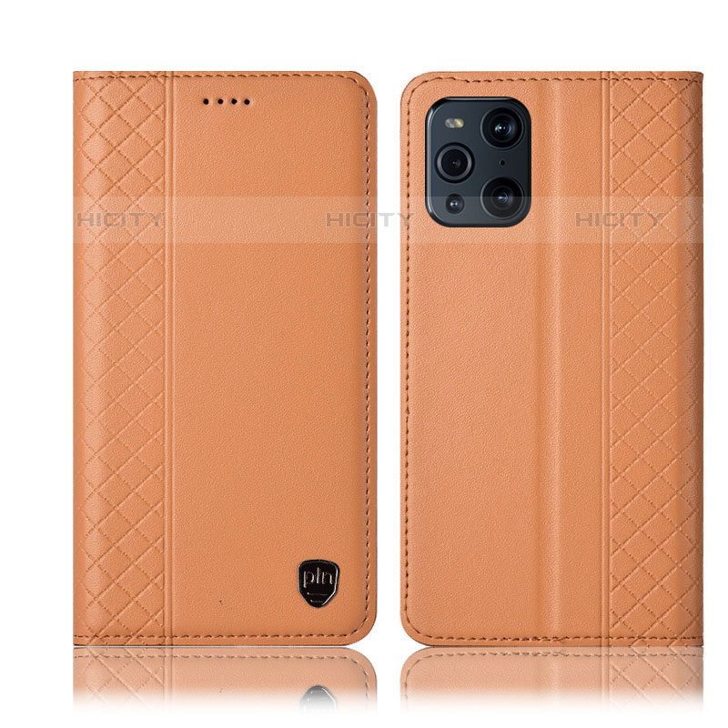 Coque Portefeuille Livre Cuir Etui Clapet H07P pour Oppo Find X3 Pro 5G Orange Plus