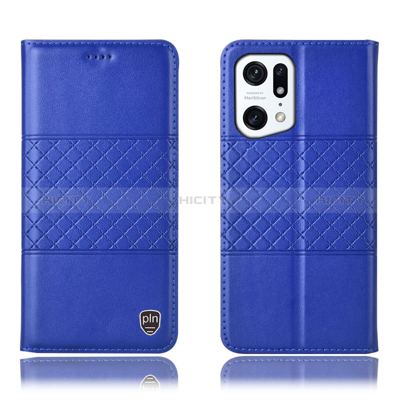 Coque Portefeuille Livre Cuir Etui Clapet H07P pour Oppo Find X5 5G Bleu Plus