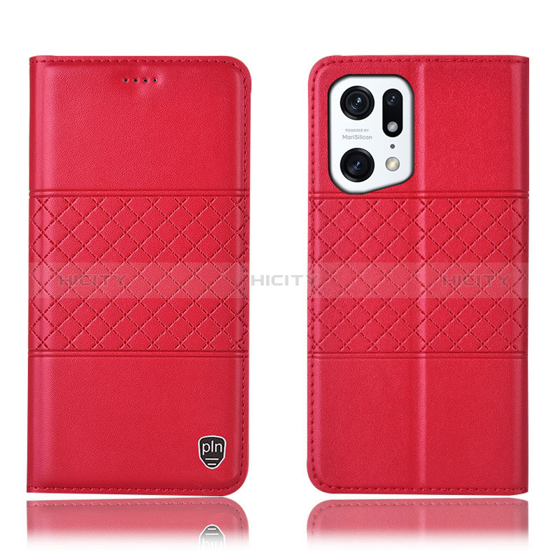 Coque Portefeuille Livre Cuir Etui Clapet H07P pour Oppo Find X5 5G Rouge Plus