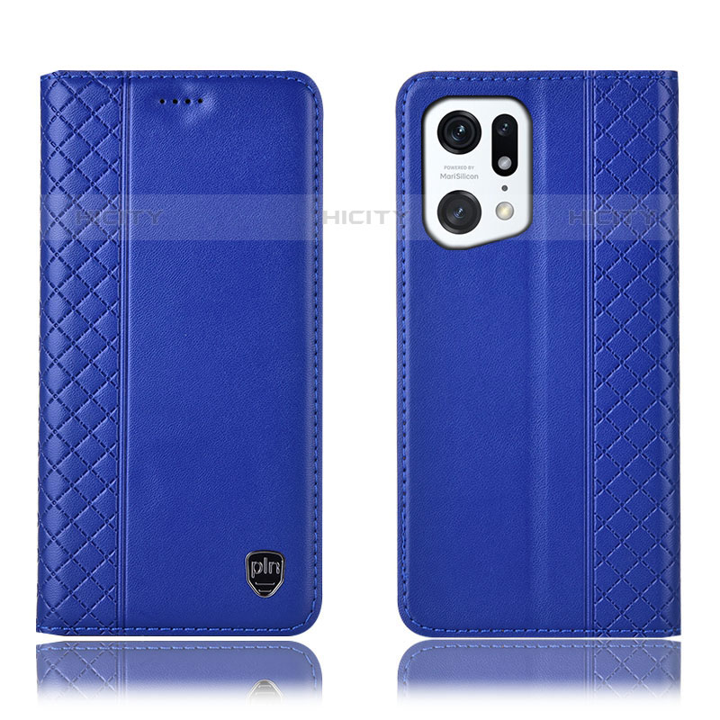 Coque Portefeuille Livre Cuir Etui Clapet H07P pour Oppo Find X5 Pro 5G Bleu Plus