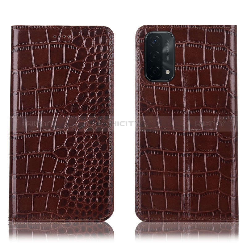 Coque Portefeuille Livre Cuir Etui Clapet H08P pour Oppo A54 5G Marron Plus