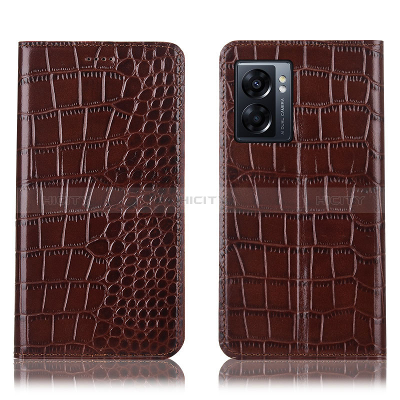 Coque Portefeuille Livre Cuir Etui Clapet H08P pour Oppo A57 5G Marron Plus