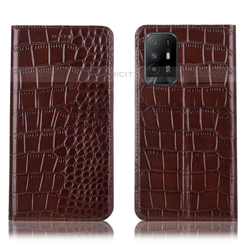 Coque Portefeuille Livre Cuir Etui Clapet H08P pour Oppo F19 Pro+ Plus 5G Marron Plus