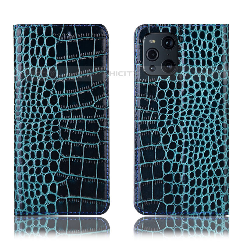 Coque Portefeuille Livre Cuir Etui Clapet H08P pour Oppo Find X3 Pro 5G Bleu Plus