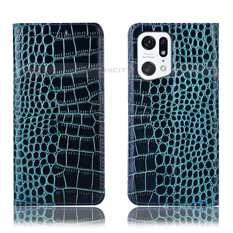 Coque Portefeuille Livre Cuir Etui Clapet H08P pour Oppo Find X5 Pro 5G Bleu Plus