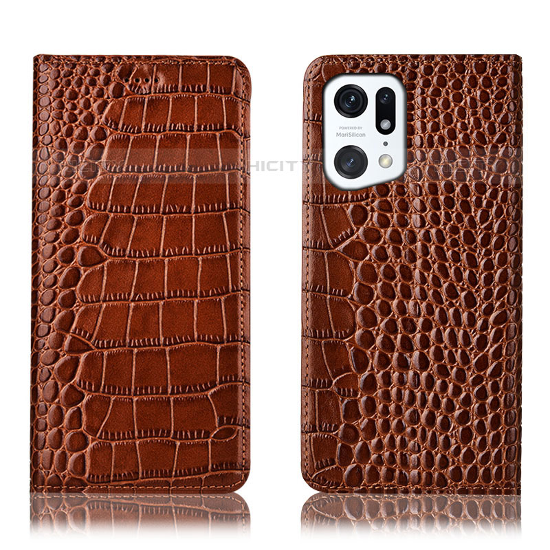 Coque Portefeuille Livre Cuir Etui Clapet H08P pour Oppo Find X5 Pro 5G Brun Clair Plus