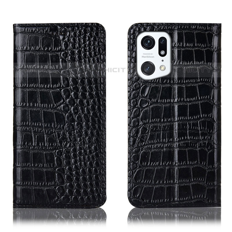 Coque Portefeuille Livre Cuir Etui Clapet H08P pour Oppo Find X5 Pro 5G Noir Plus